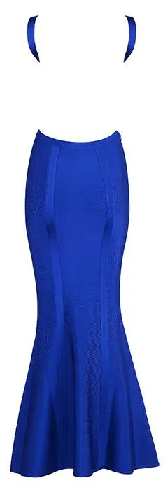 Backless Blue Bodycon Maxi Dress