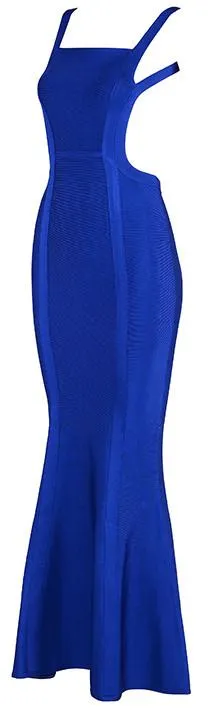 Backless Blue Bodycon Maxi Dress