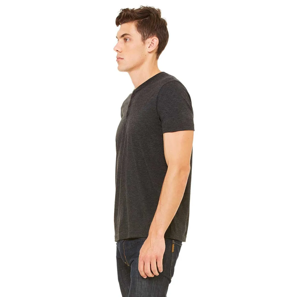 Bella   Canvas Men's Charcoal Black Triblend Short-Sleeve Henley