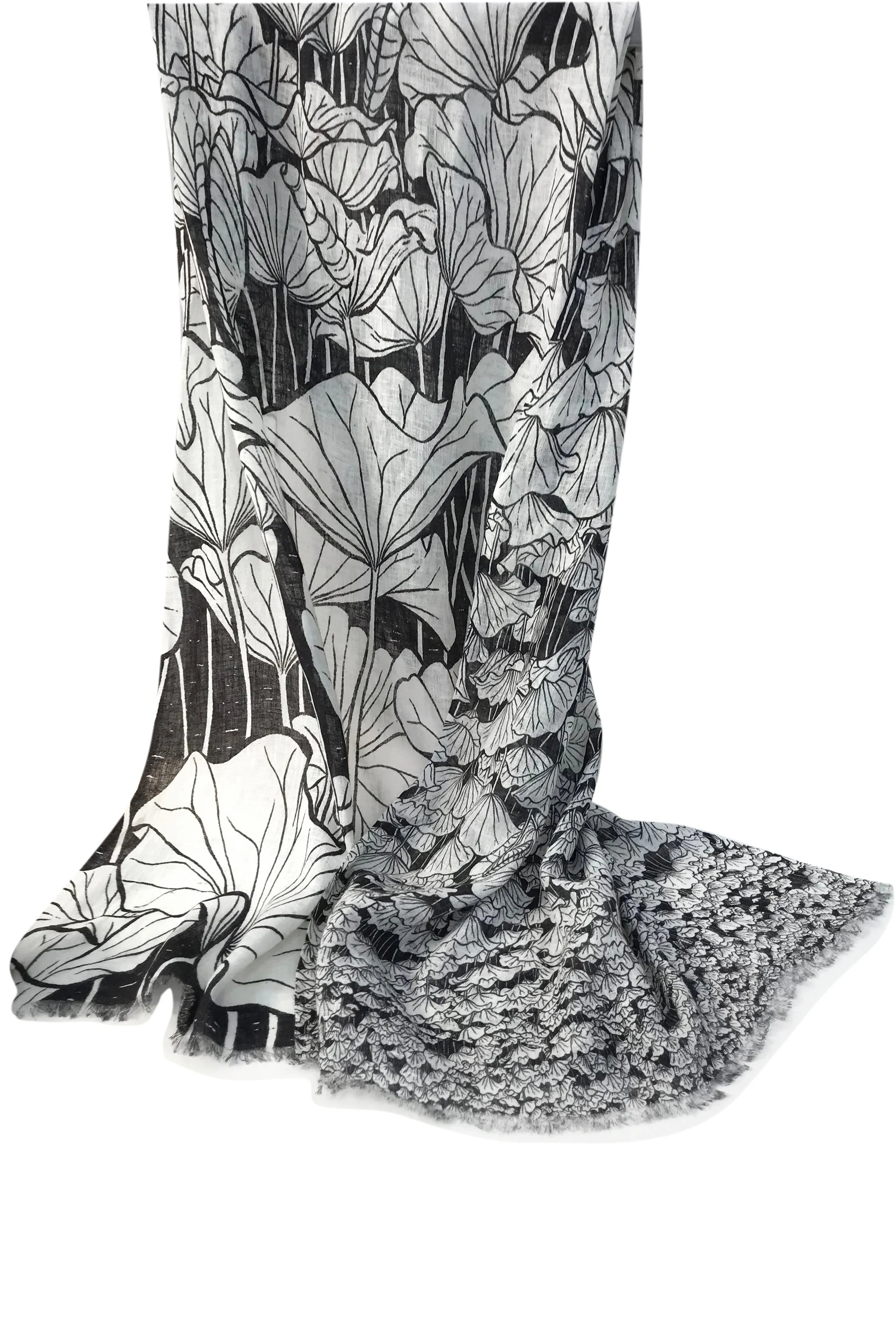 Black & White Floral Linen Scarf