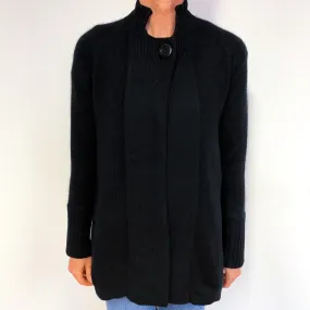 Black Chunky Cashmere Collared Cardigan with Pockets Medium