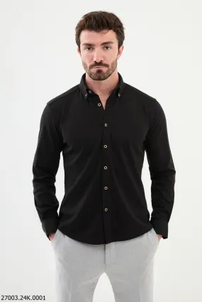 Black Geometric Textured Men's Shirt.