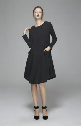 Black linen dress midi dress shirt dress 1399#