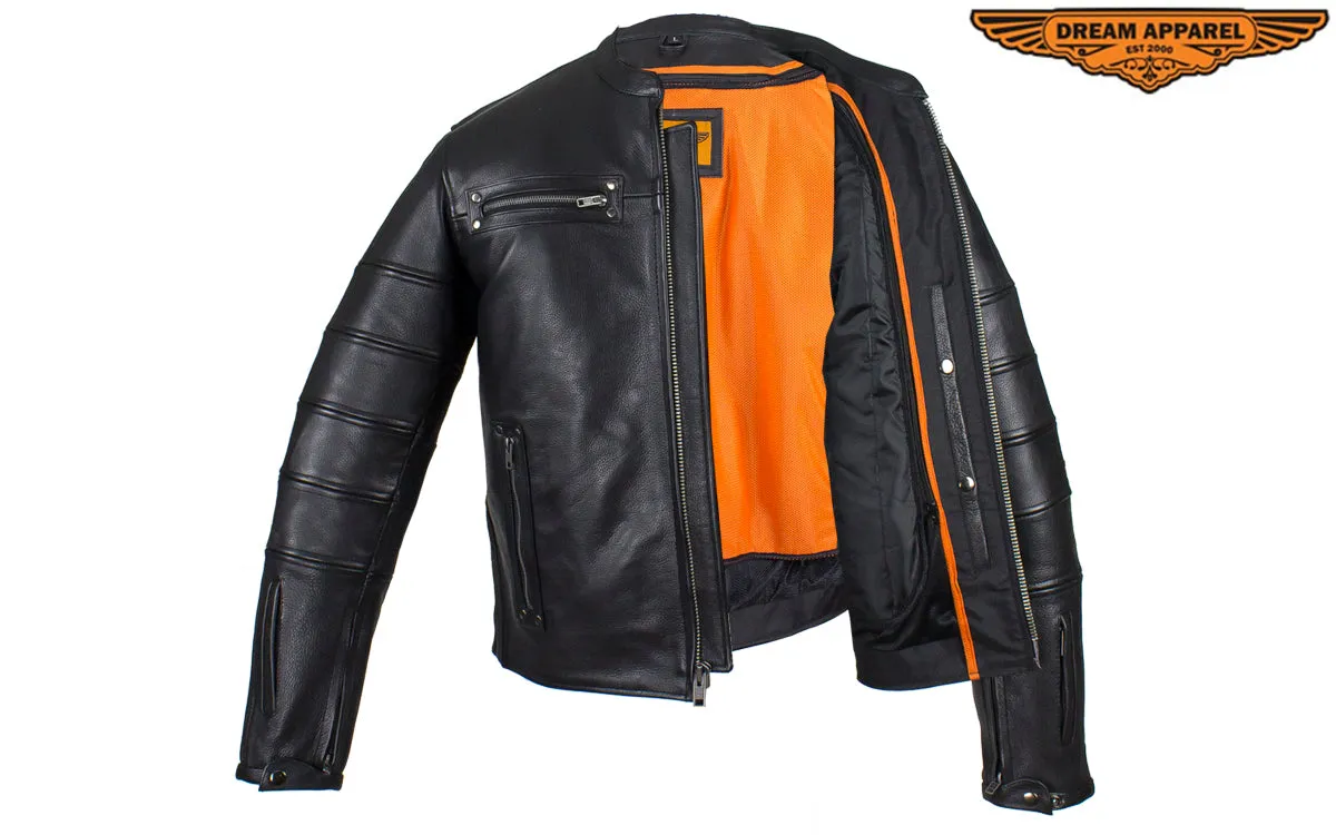 Black Pleated Leather Jacket with Concealed Carry Pockets