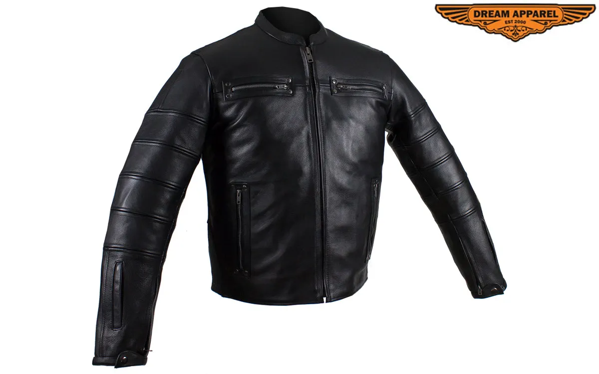 Black Pleated Leather Jacket with Concealed Carry Pockets