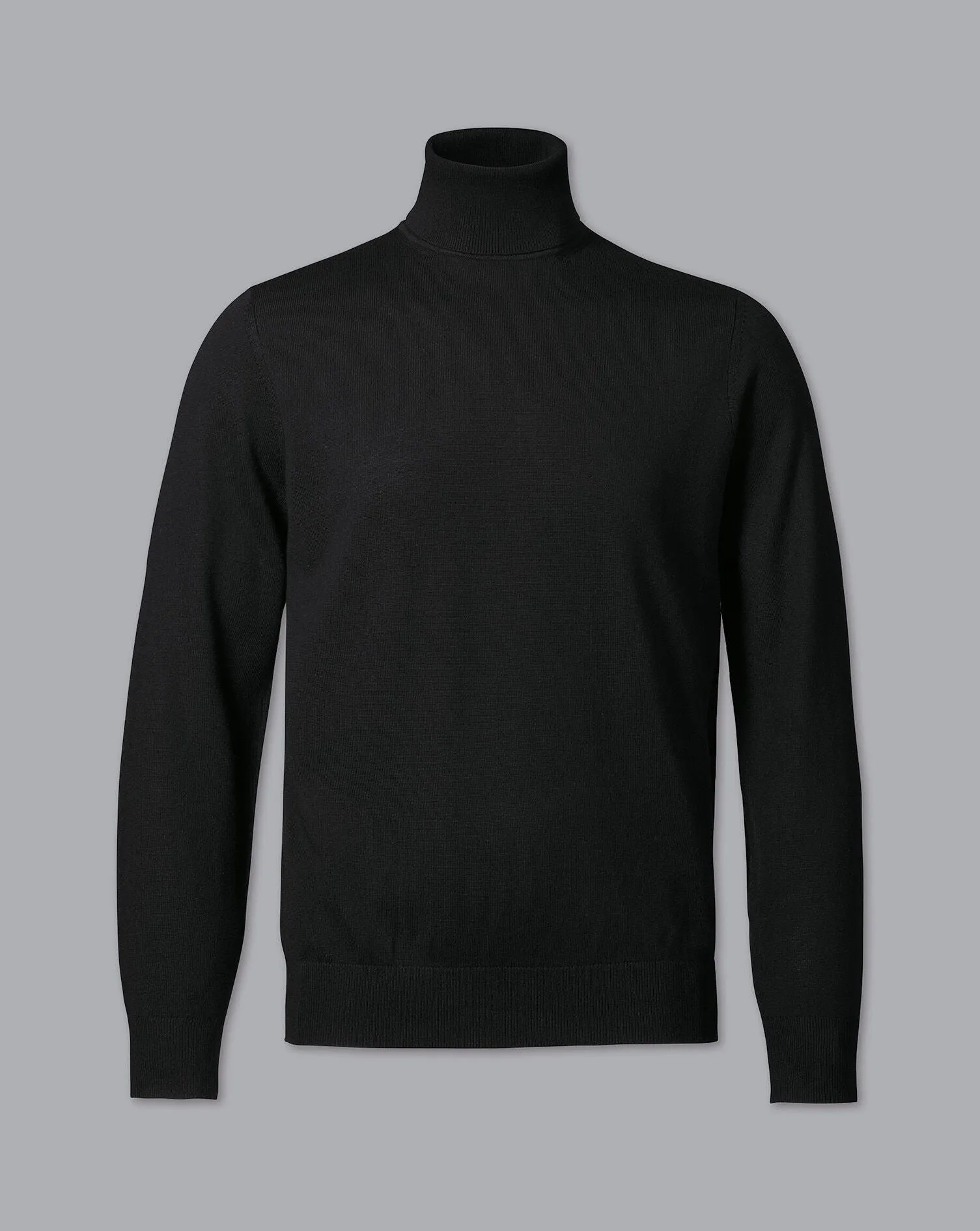 BLACK PURE MERINO ROLL NECK JUMPER