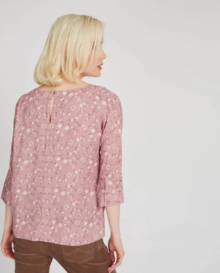 Blush/Mocha Stencil Floral Blouse