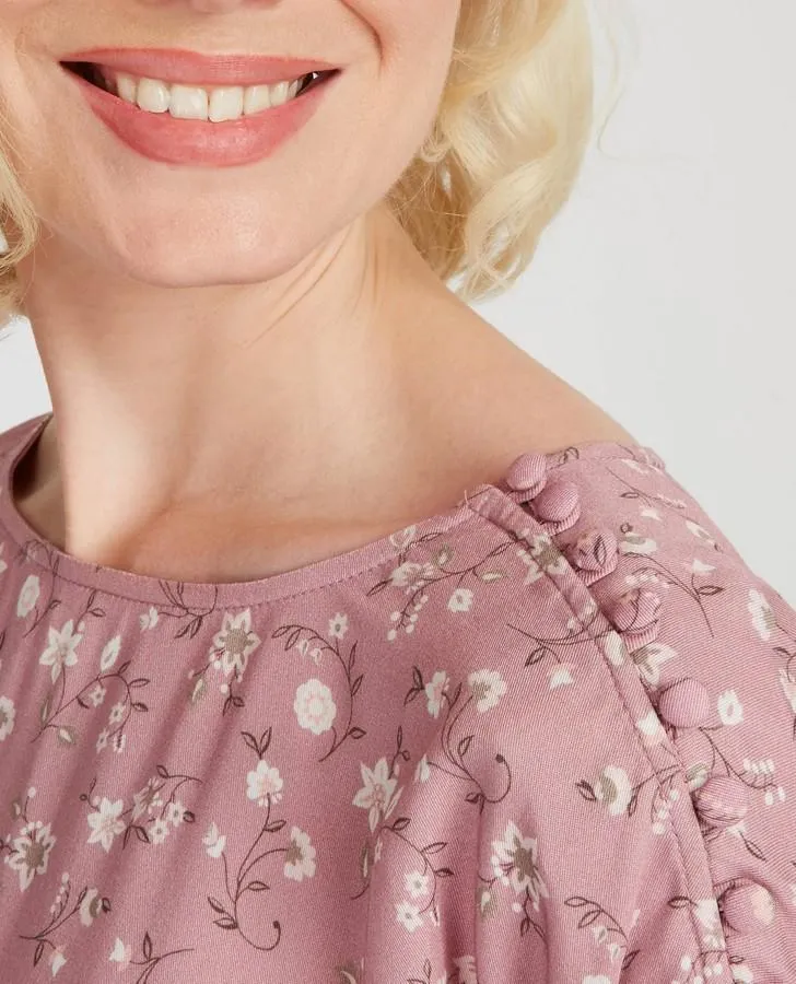 Blush/Mocha Stencil Floral Blouse