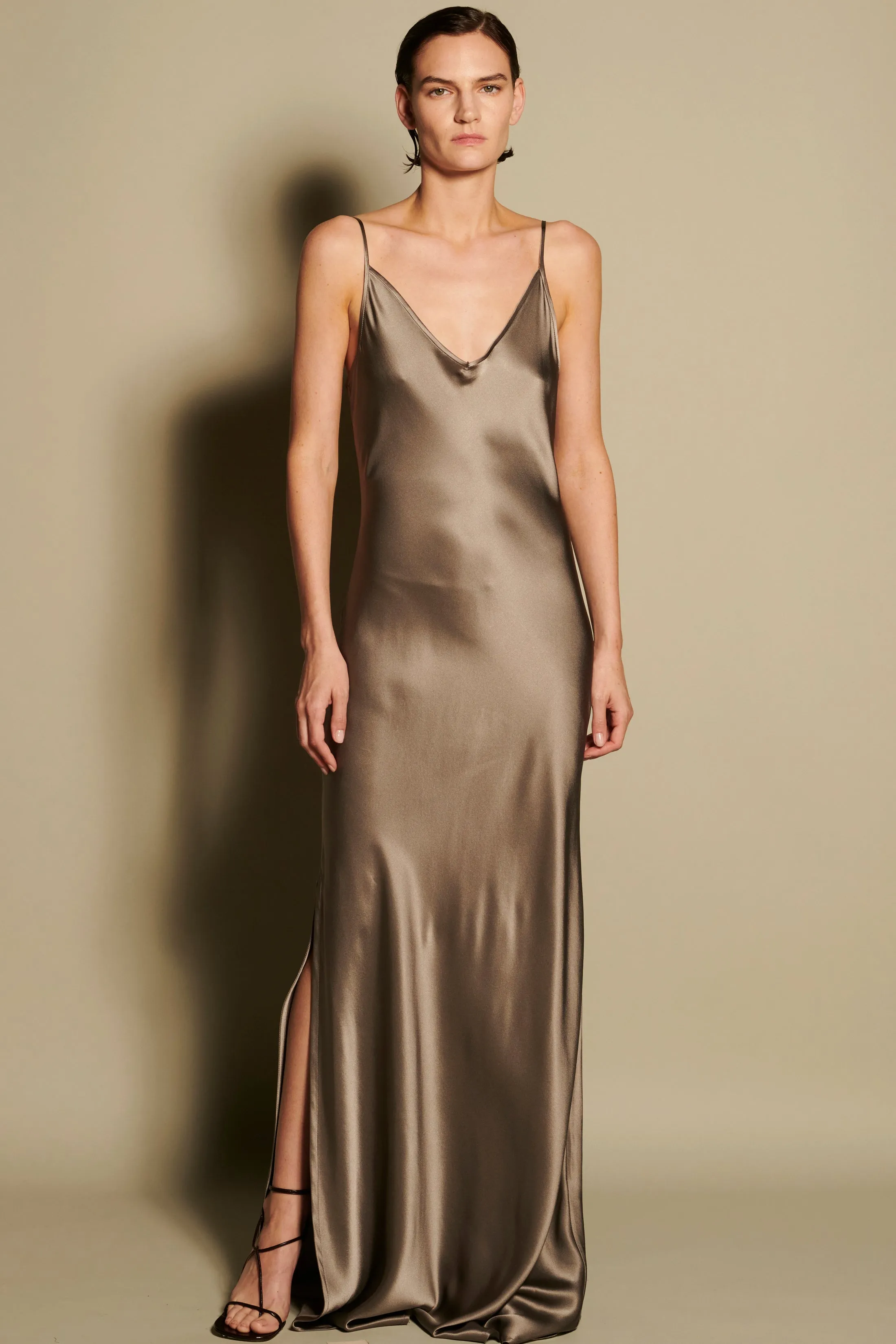 BM Full Length Slip Dress with Slit - Ash