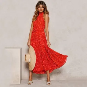 Bohemian Dress - Sleeveless long Polka Dot