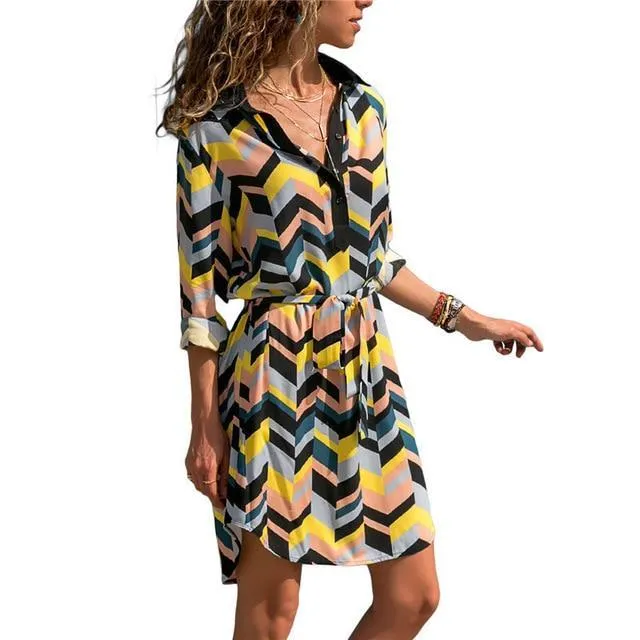 Boho Dress - Striped Shirt Dress