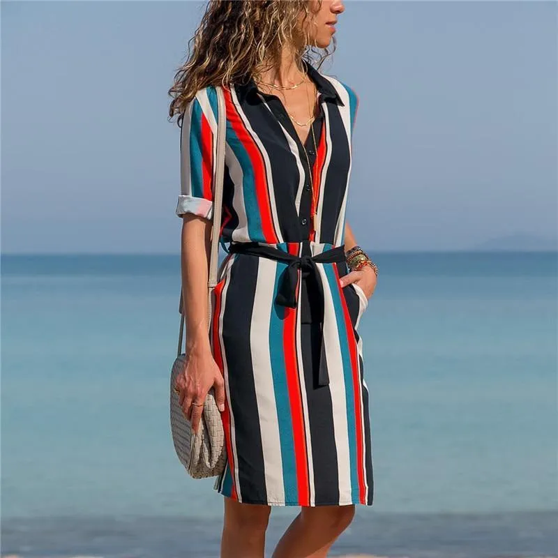 Boho Dress - Striped Shirt Dress