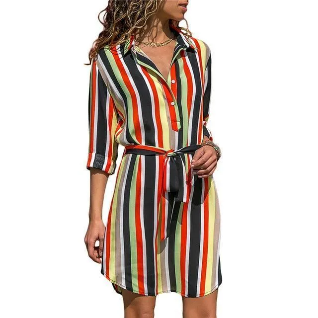 Boho Dress - Striped Shirt Dress