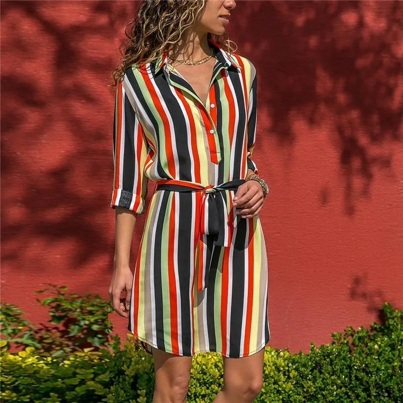 Boho Dress - Striped Shirt Dress