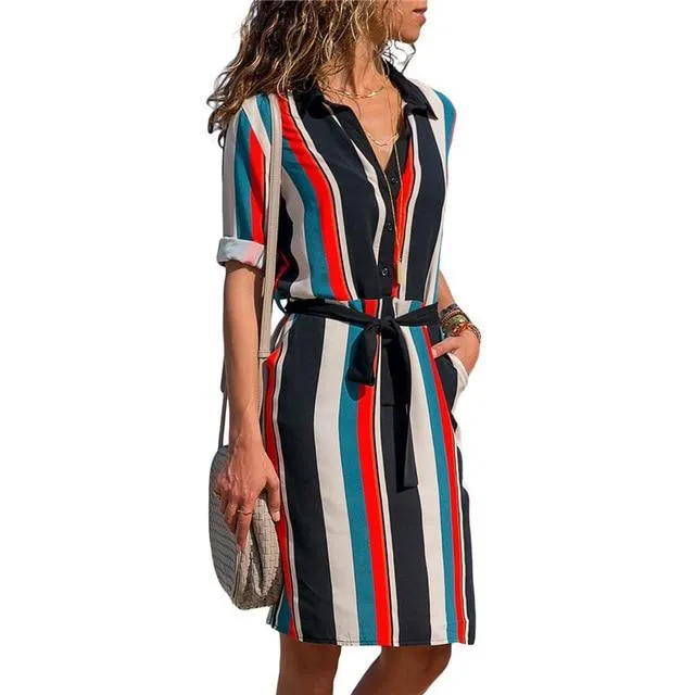 Boho Dress - Striped Shirt Dress