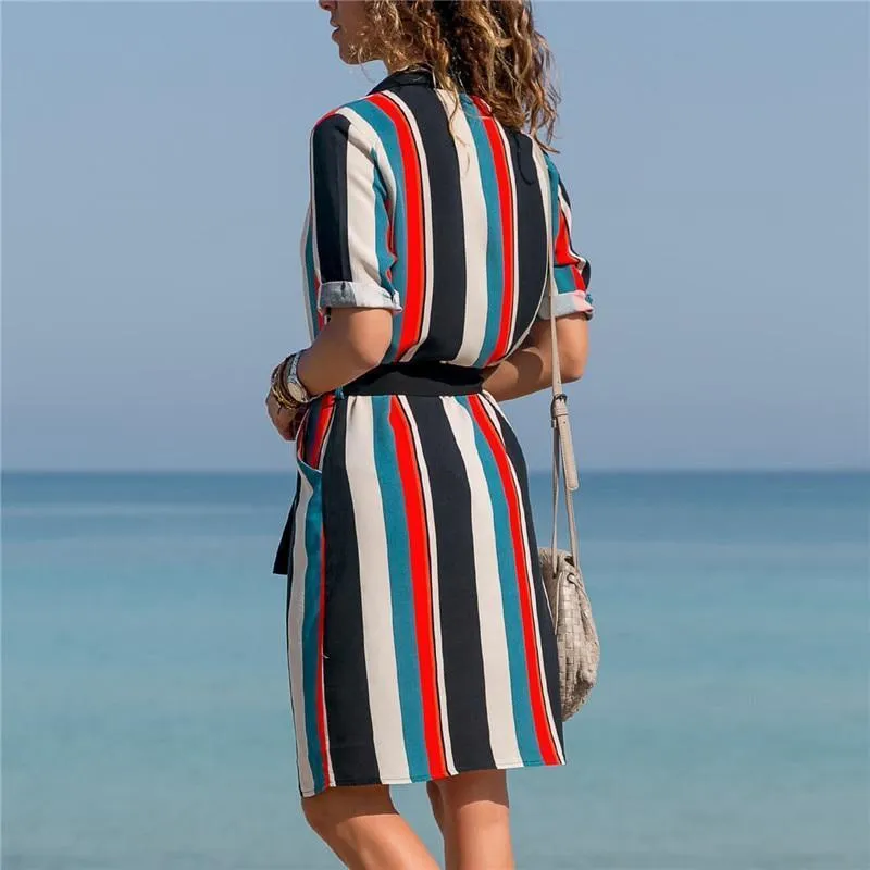 Boho Dress - Striped Shirt Dress