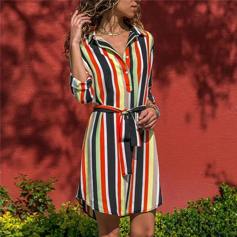 Boho Dress - Striped Shirt Dress