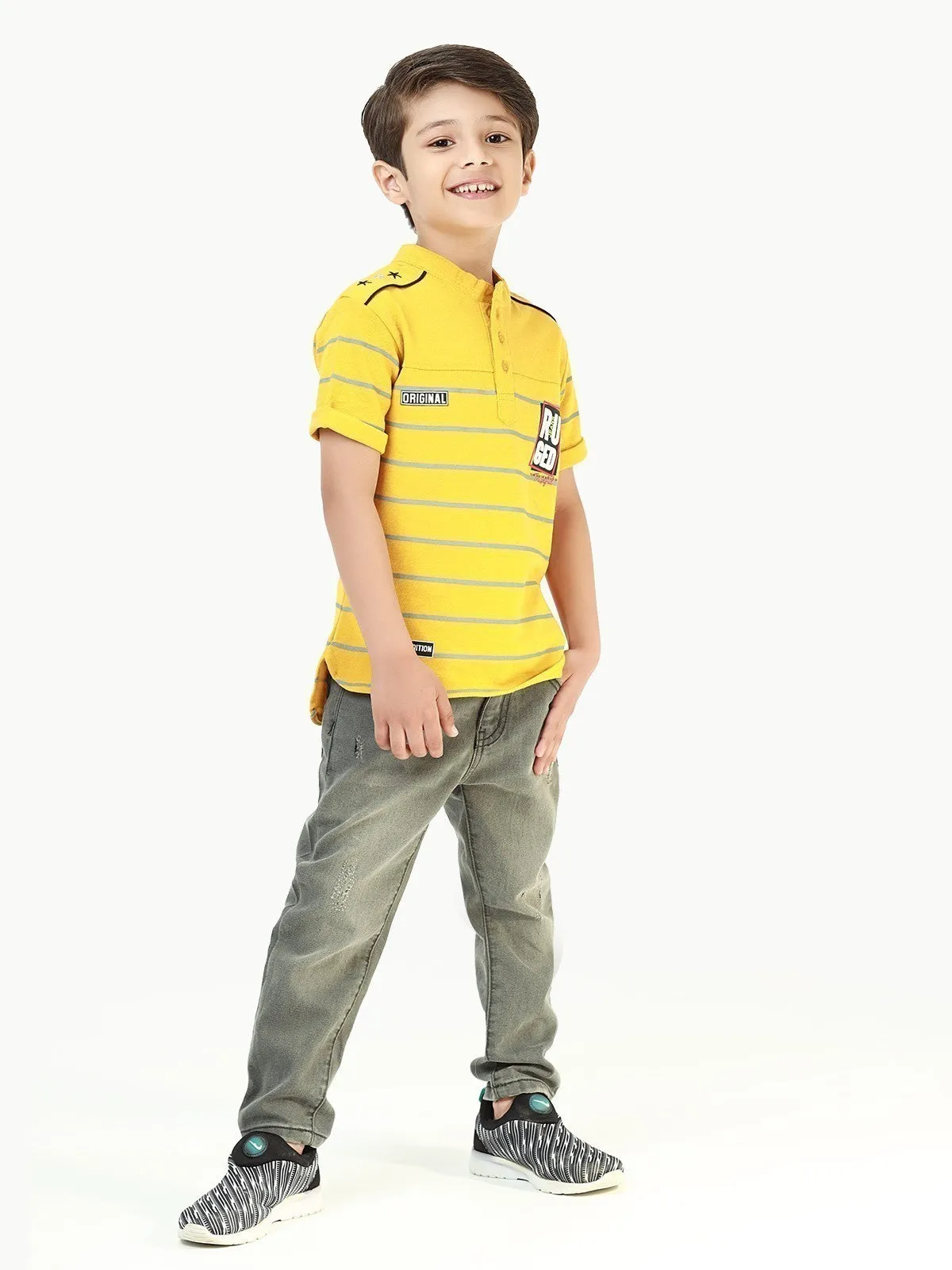 Boy's Yellow Stripes Polo Shirt - EBTPS22-032