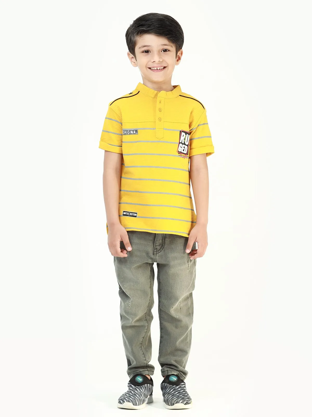 Boy's Yellow Stripes Polo Shirt - EBTPS22-032