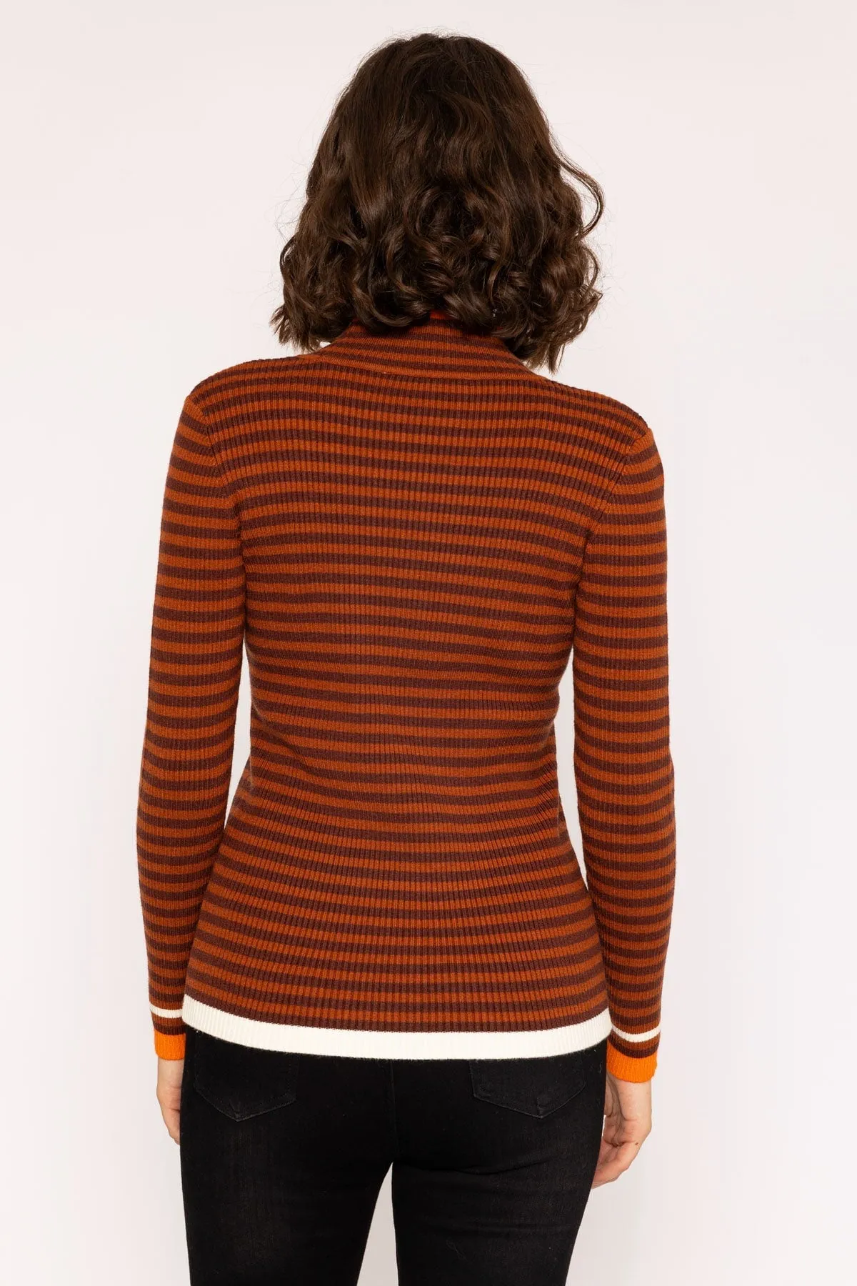 Brown Stripe Rib Long Sleeve Top