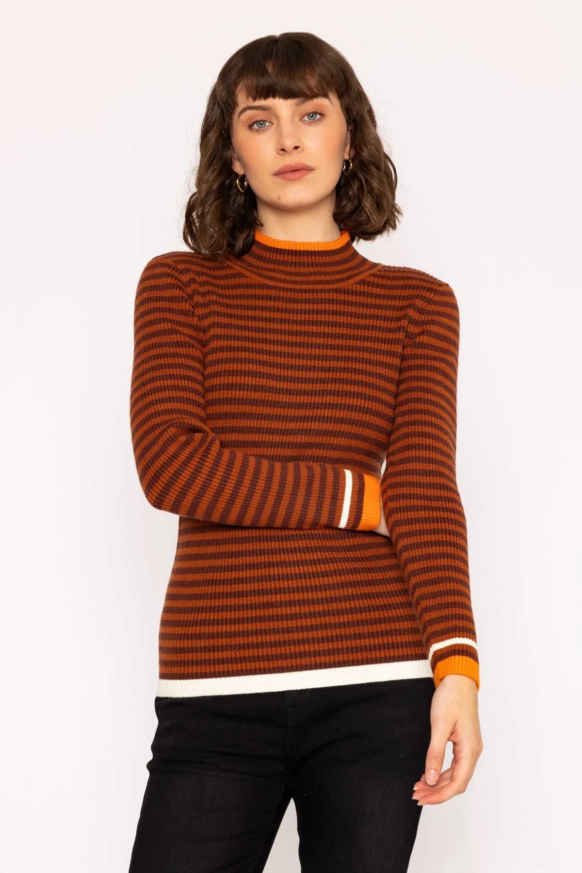 Brown Stripe Rib Long Sleeve Top