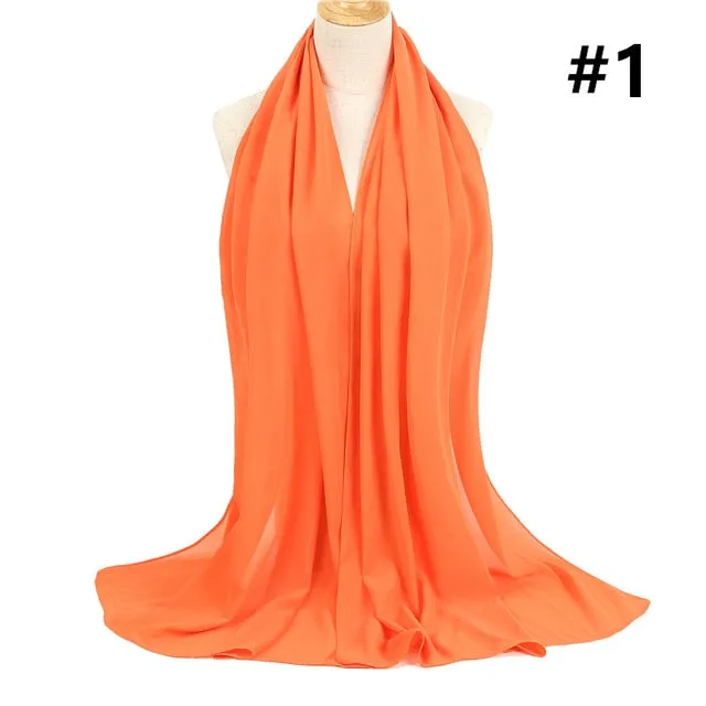 Bubble Chiffon Silk Scarf Solid Color Bandana Shawl #2883