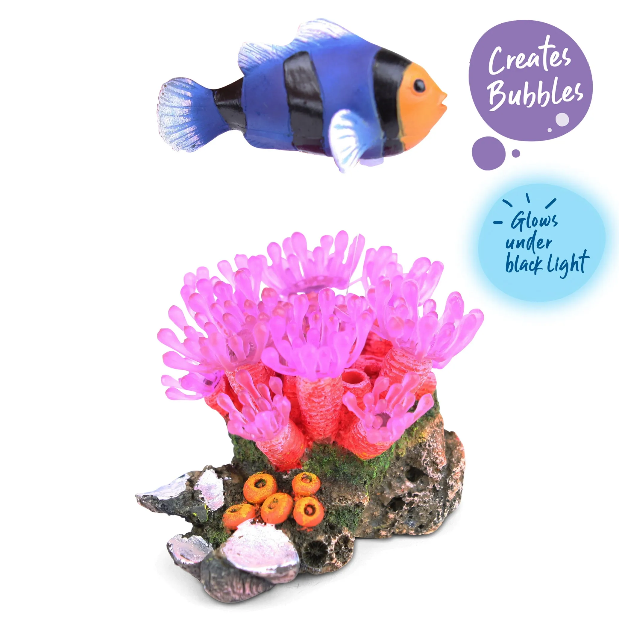 Bubbling Pink Soft Coral With Floating Fish Tank Ornament