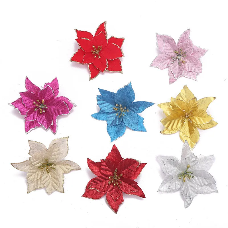 Bulk 10Pcs Poinsettias Artificial Christmas Flowers Fuchsia Pink Trendy Decoration Wholesale