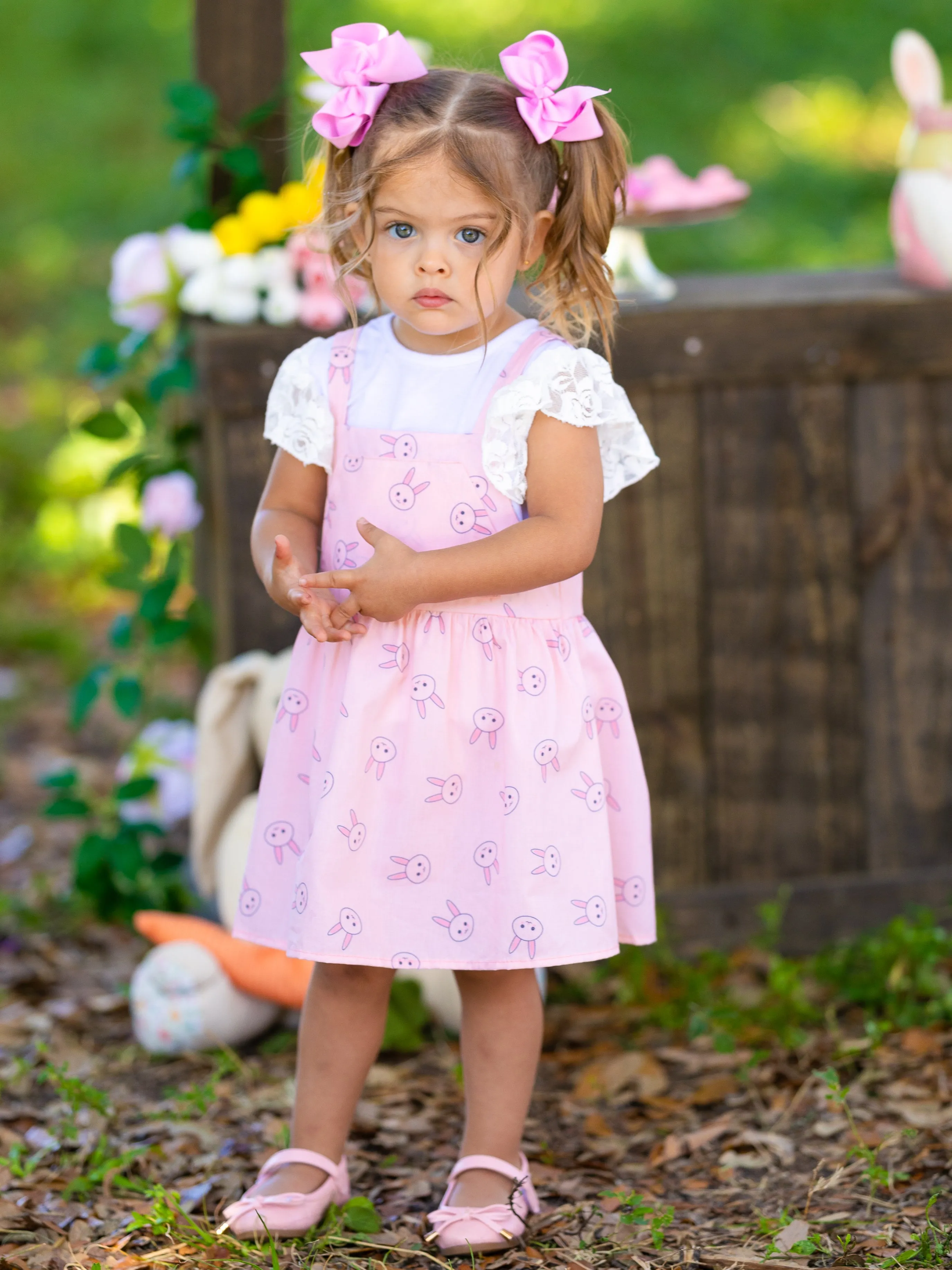 Bunny Hop Lace Overall Dress Set