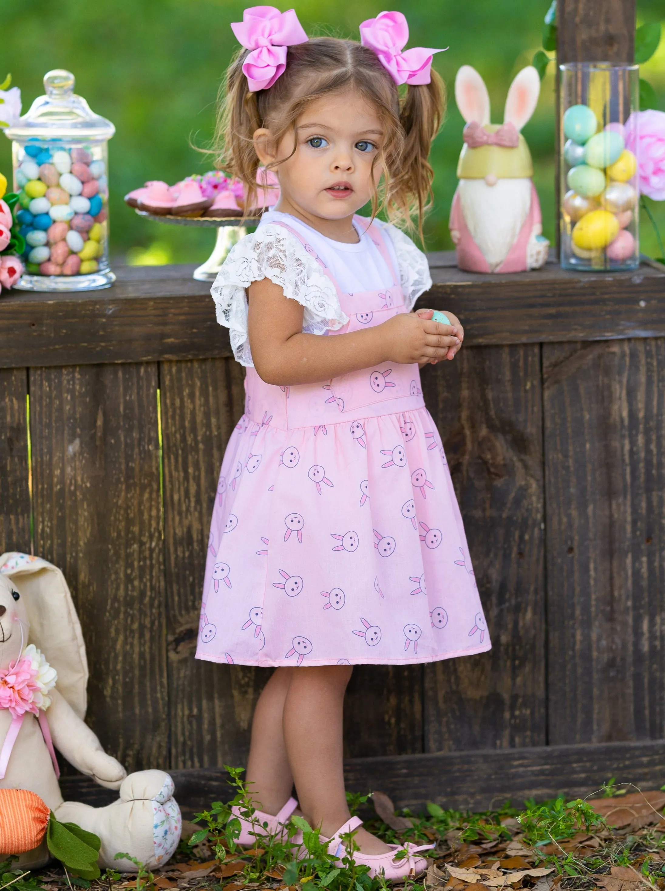 Bunny Hop Lace Overall Dress Set