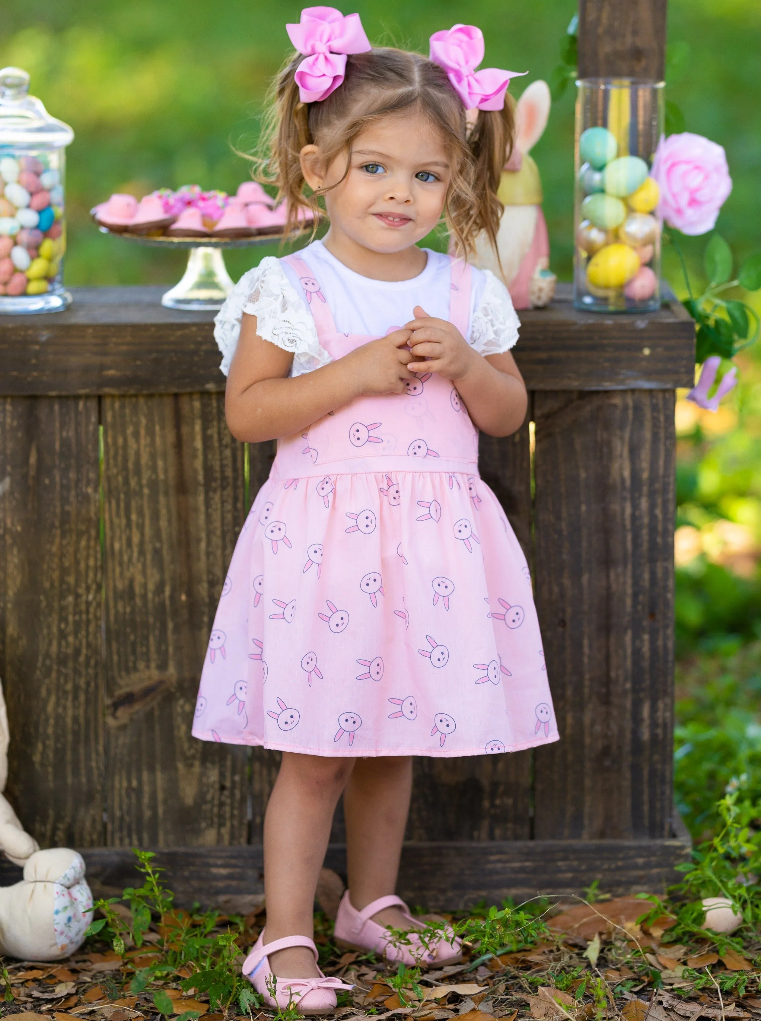 Bunny Hop Lace Overall Dress Set