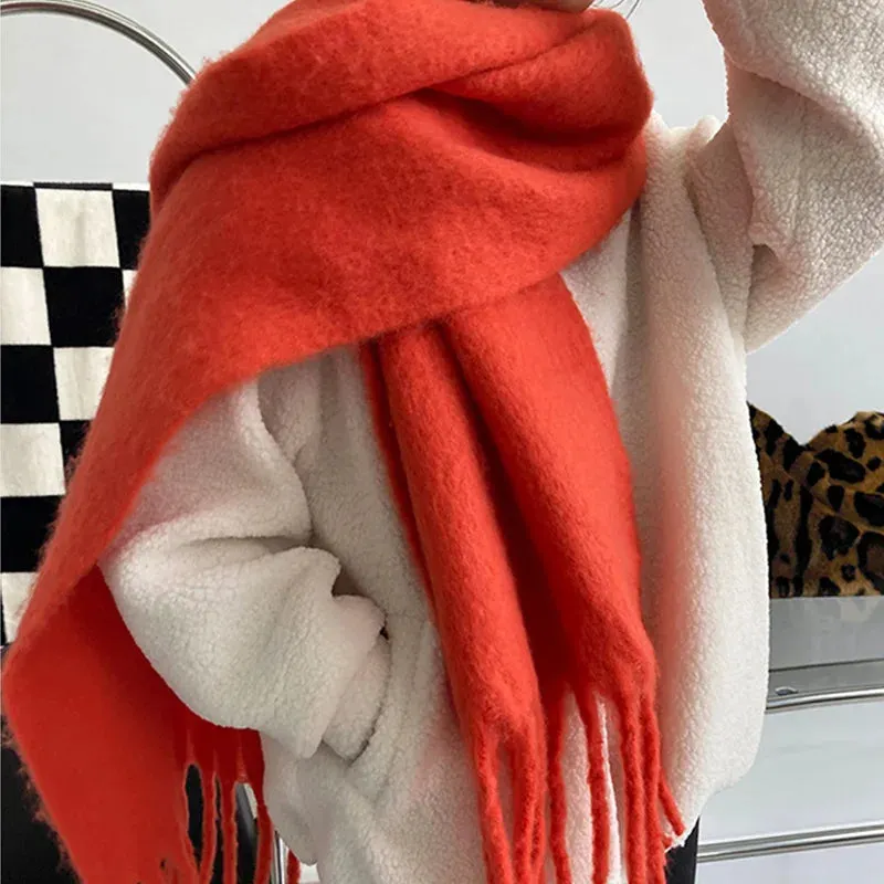 Cashmere Scarves Female Winter Thick Warm Long Muffler Pure Color Tassel Scarf