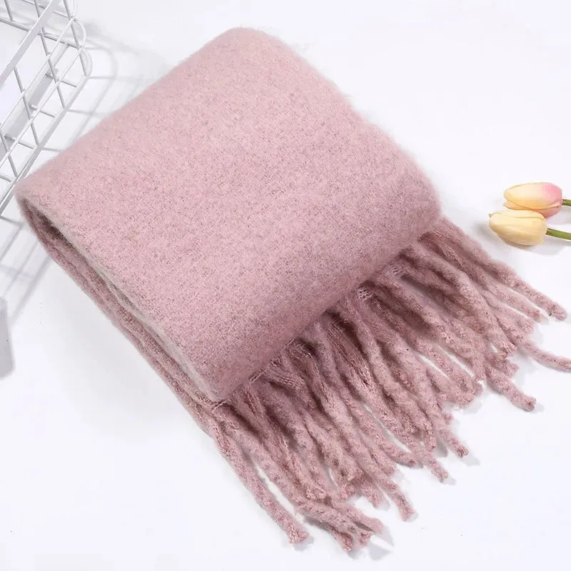 Cashmere Scarves Female Winter Thick Warm Long Muffler Pure Color Tassel Scarf