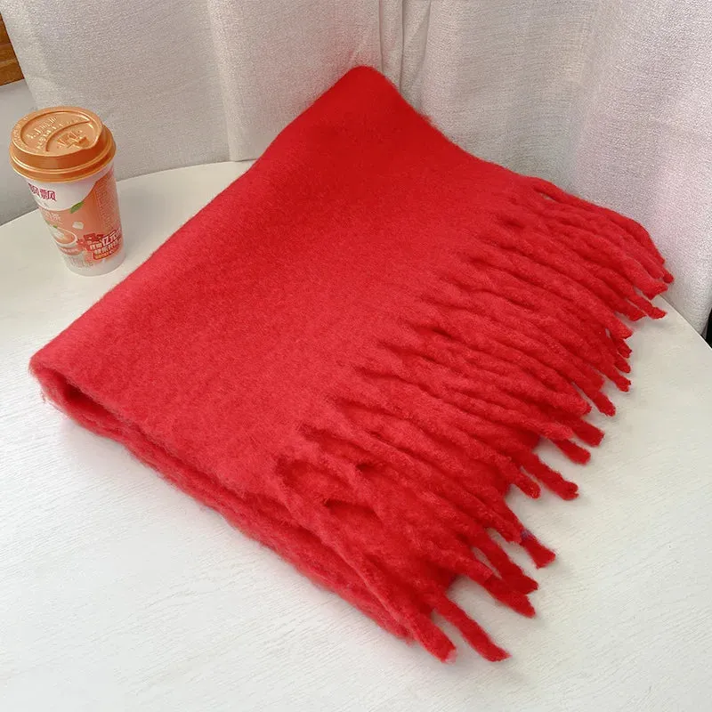 Cashmere Scarves Female Winter Thick Warm Long Muffler Pure Color Tassel Scarf