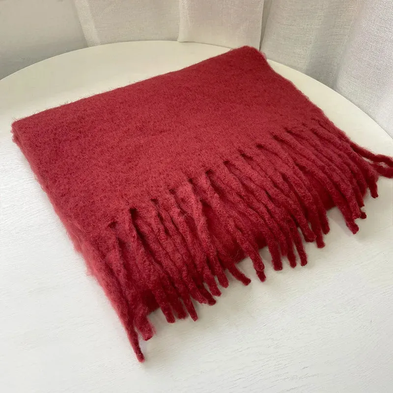 Cashmere Scarves Female Winter Thick Warm Long Muffler Pure Color Tassel Scarf