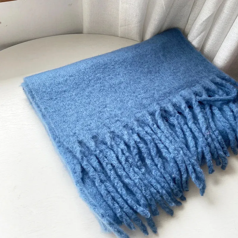 Cashmere Scarves Female Winter Thick Warm Long Muffler Pure Color Tassel Scarf