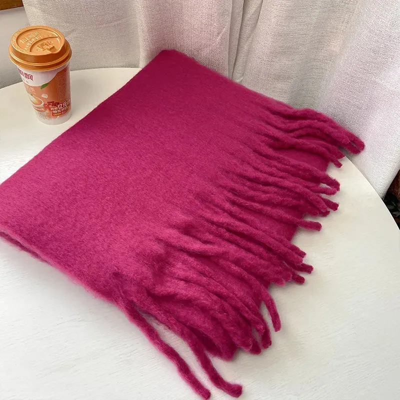 Cashmere Scarves Female Winter Thick Warm Long Muffler Pure Color Tassel Scarf