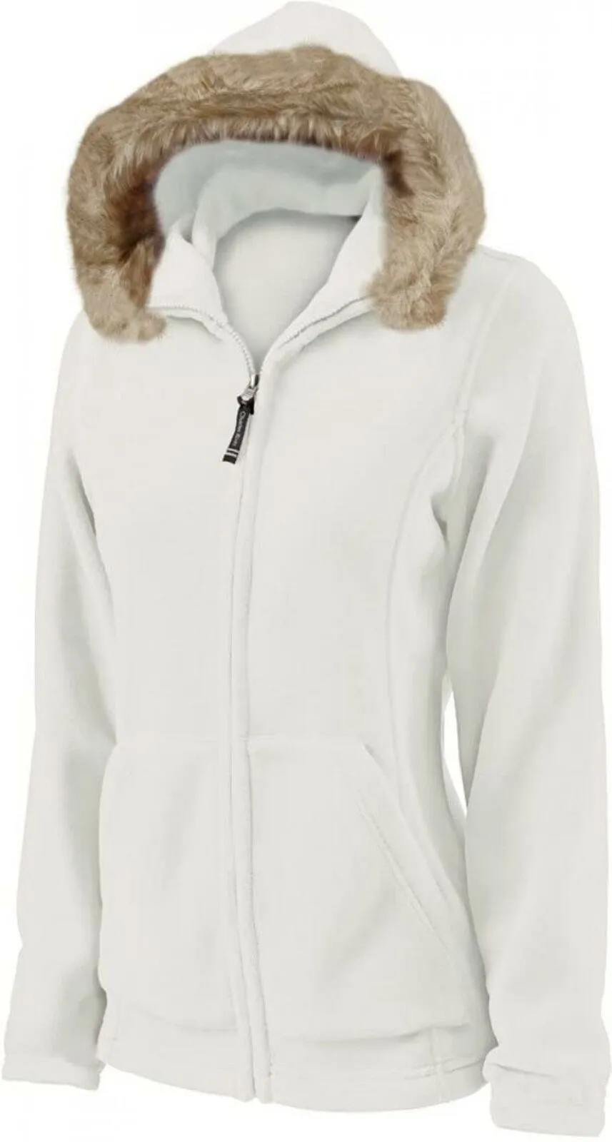 Charles River Women's Faux Fur Trim Full Zip Hoodie Fleece Jacket White Medium