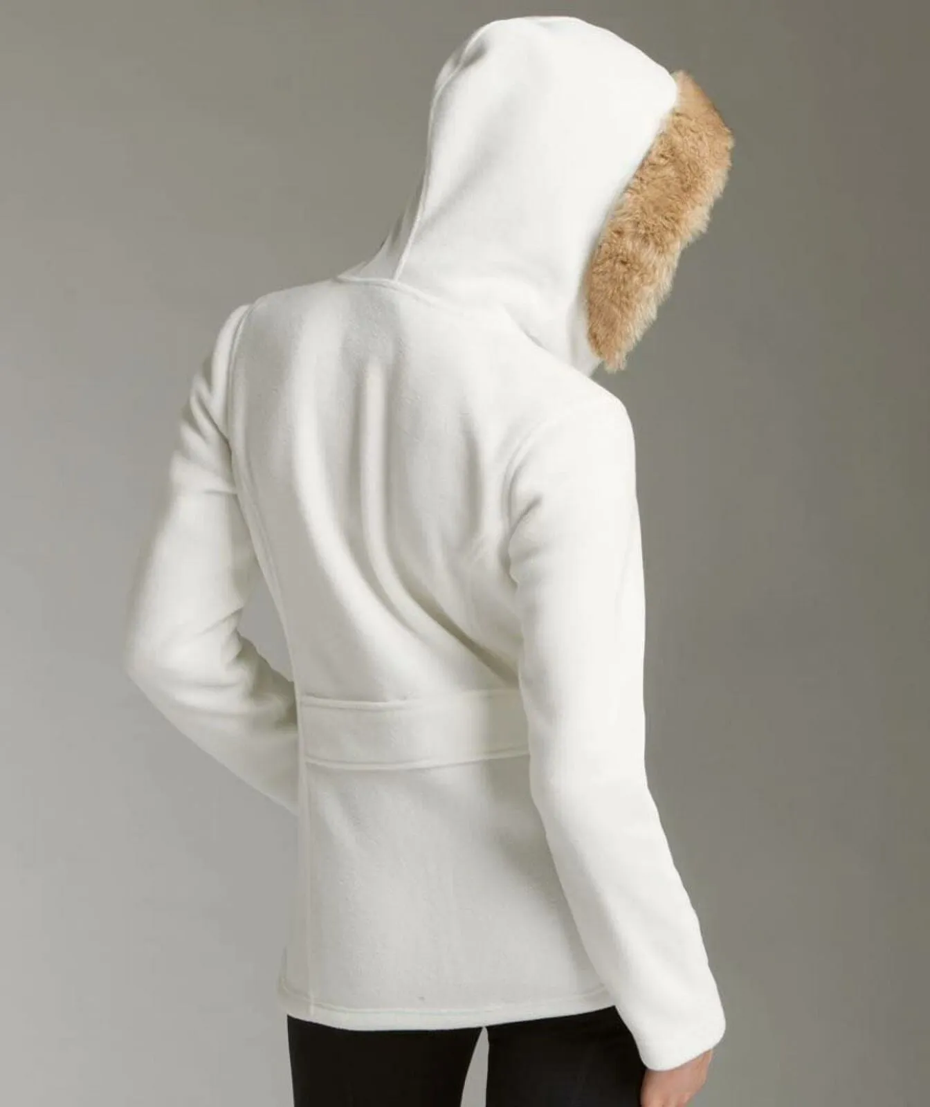 Charles River Women's Faux Fur Trim Full Zip Hoodie Fleece Jacket White Medium