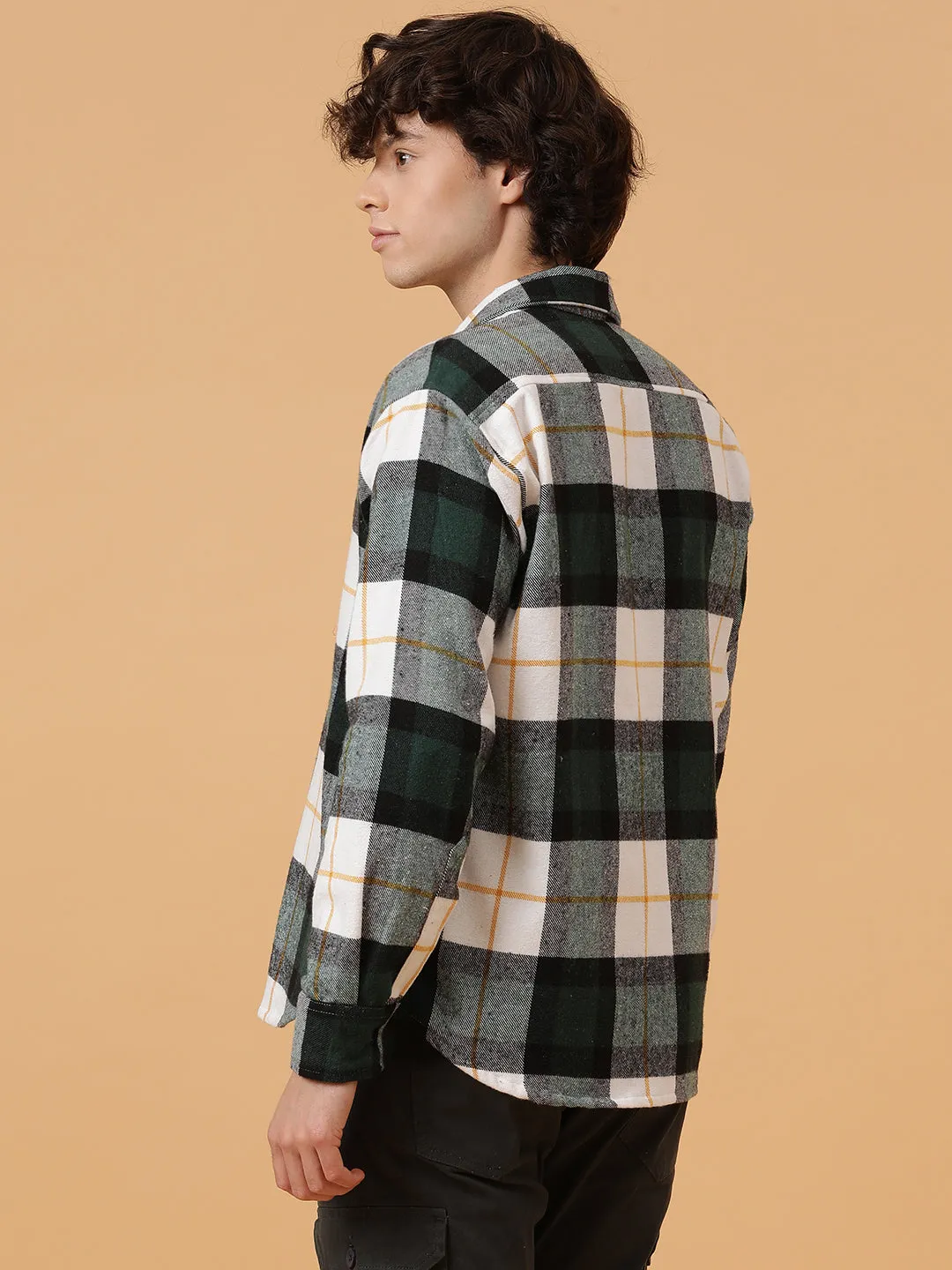 Checkered Flannel Double Kangaroo Pocket Oversized Unisex Shacket