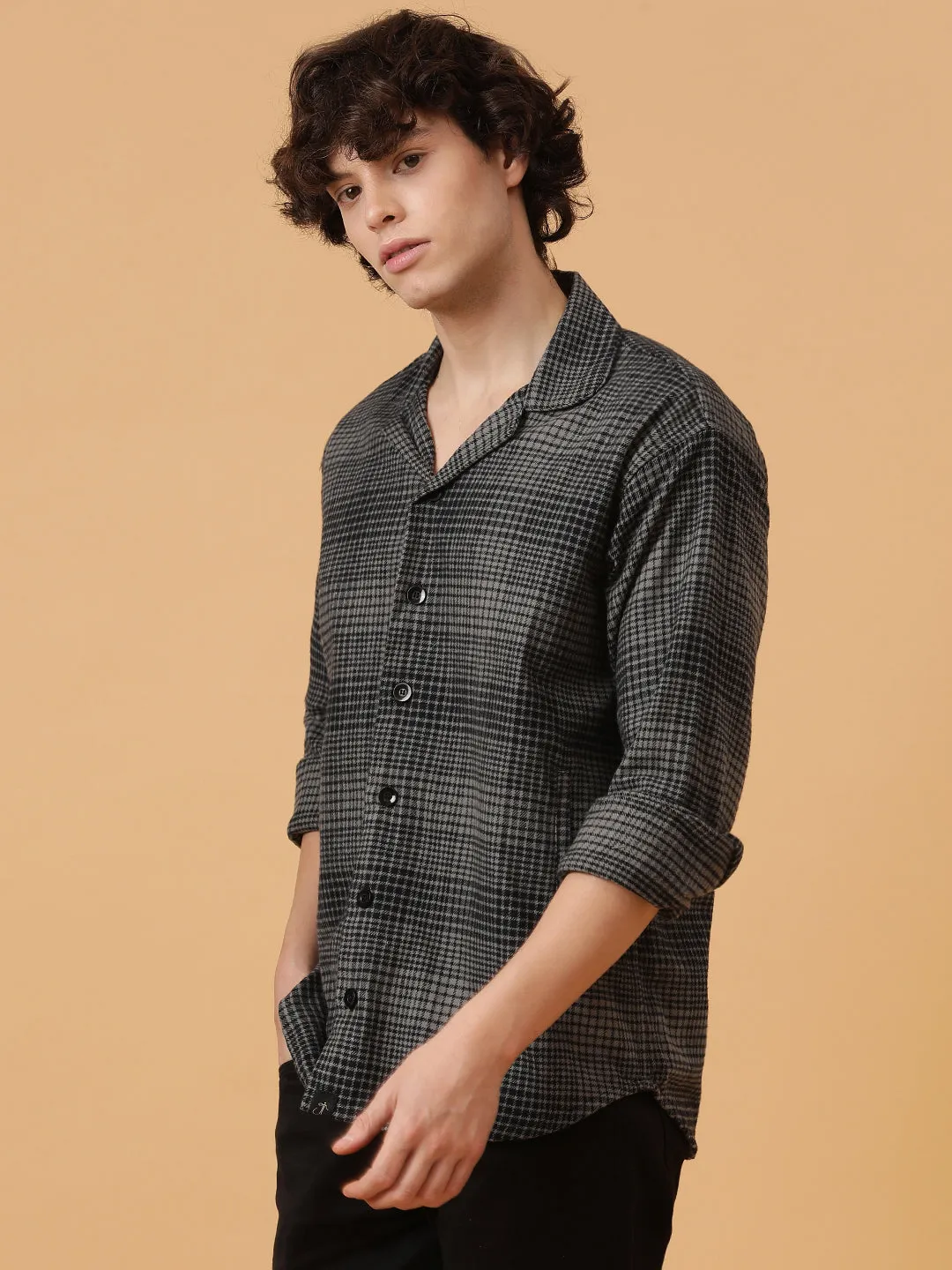 Checkered Flannel Double Kangaroo Pocket Oversized Unisex Shacket