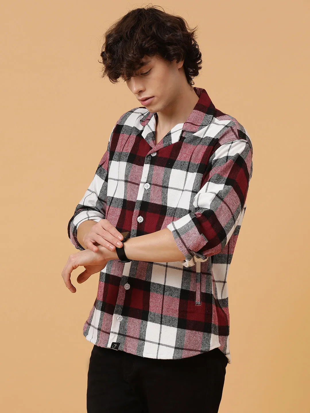 Checkered Flannel Double Kangaroo Pocket Oversized Unisex Shacket