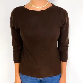 Chocolate Brown Diamond Knit Cashmere Crew Neck Jumper Small