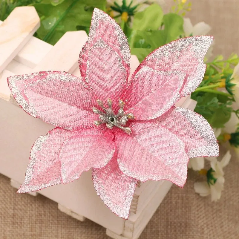 Christmas Artificial Poinsettia Flower Heads Tree Pendants – Beautifully Crafted Artificial Poinsettia Flower Ornaments for a Stunning Holiday Home Makeover