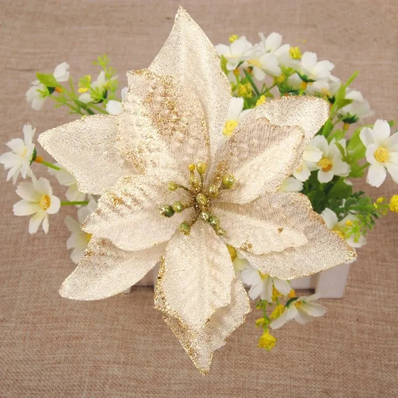 Christmas Artificial Poinsettia Flower Heads Tree Pendants – Beautifully Crafted Artificial Poinsettia Flower Ornaments for a Stunning Holiday Home Makeover