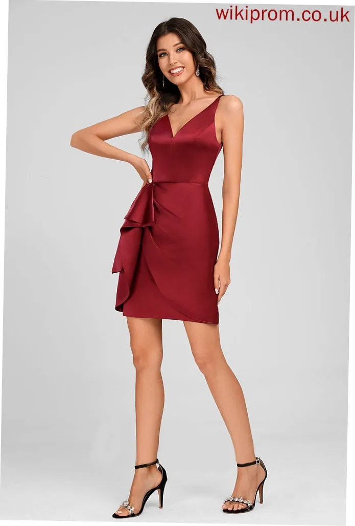 Club Dresses Homecoming With Dress Cascading Carolina Ruffles Short/Mini Bodycon V-neck Satin