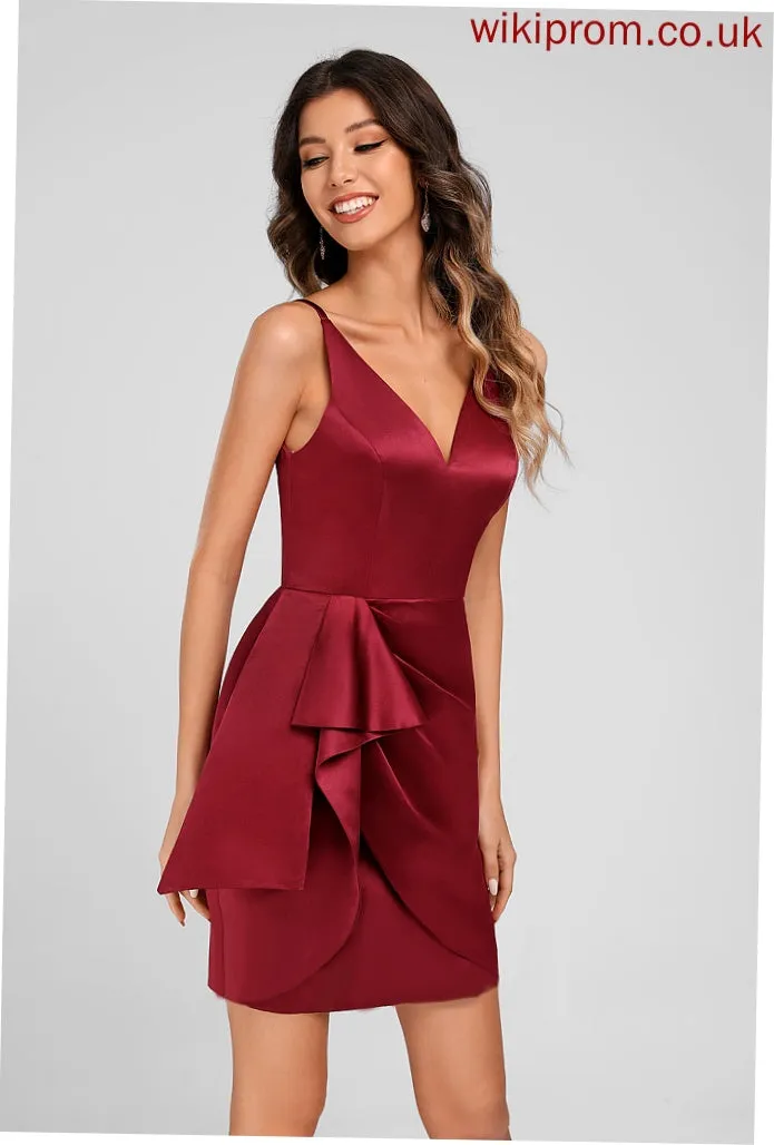 Club Dresses Homecoming With Dress Cascading Carolina Ruffles Short/Mini Bodycon V-neck Satin