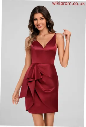 Club Dresses Homecoming With Dress Cascading Carolina Ruffles Short/Mini Bodycon V-neck Satin