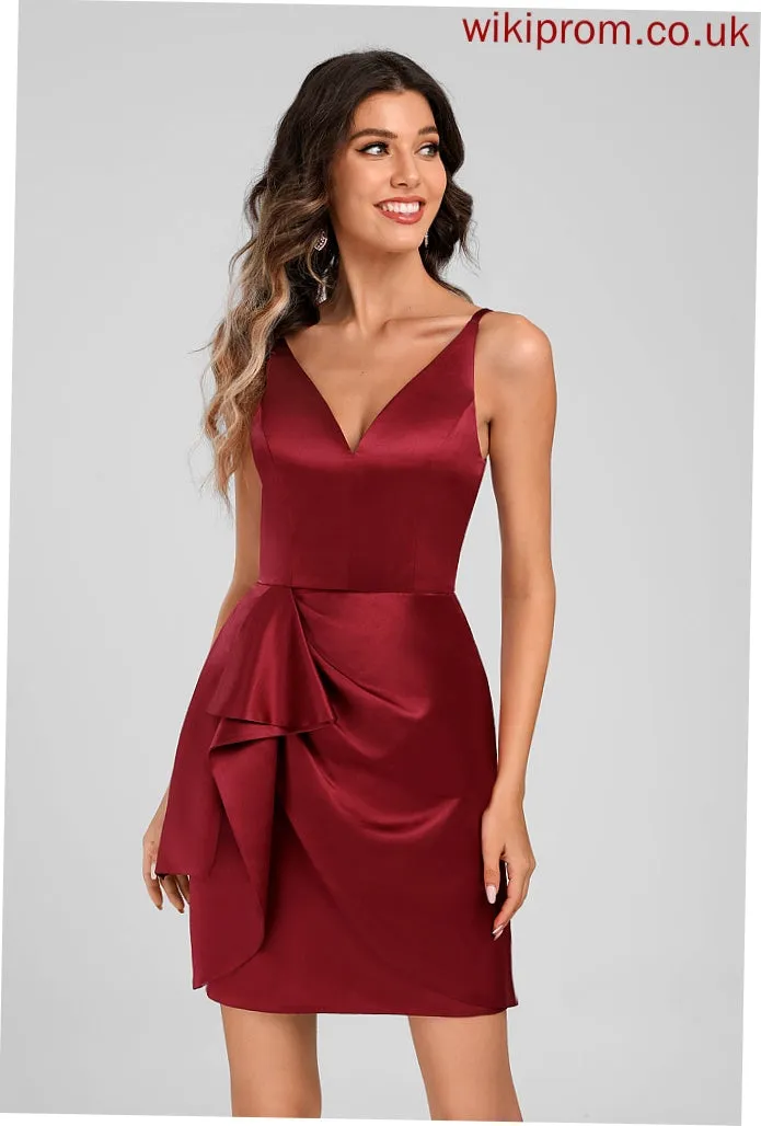 Club Dresses Homecoming With Dress Cascading Carolina Ruffles Short/Mini Bodycon V-neck Satin