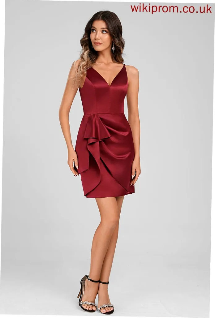 Club Dresses Homecoming With Dress Cascading Carolina Ruffles Short/Mini Bodycon V-neck Satin